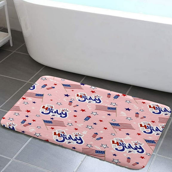 American Flag Bathroom Rugs, President's Day Independence 4th of July Blue and Red Stars American Patriot Bathroom Rugs Shower Mat Kitchen Rug for Toilet Tub,Pink