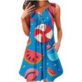 thumbnail image 1 of PEZHADA 3/4 Robe Manches pour les Femmes de Mode Imprimé Sans Manches V-Cou Robe Mi-Cuisse, 1 of 5