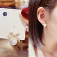thumbnail image 2 of Sdmnsg-T Pearl Rhinestone Bow Earrings - Red Ball Christmas Jewelry for Women, 2 of 6