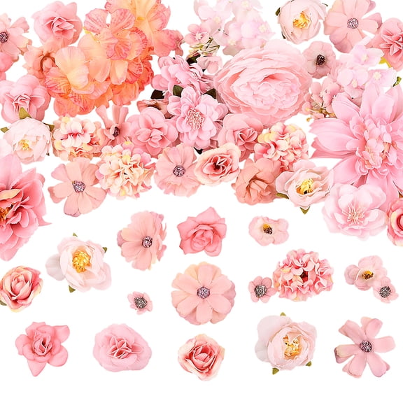 1 Box 51Pcs Random Style Pink Flower Heads Artificial Flower Heads Silk Fabric Blossoms for Wedding Party Decorations Wreath Garland Making Supplies