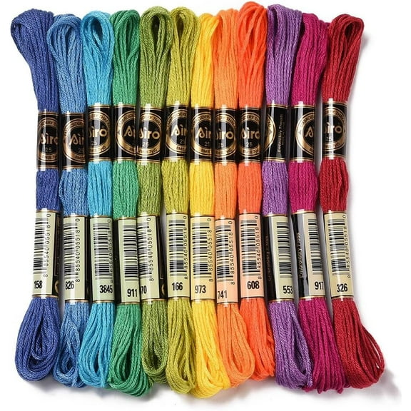 12 Skeins 12 Colors 6-Ply Polyester Embroidery Floss Cross Stitch Threads Rainbow Color Mixed Color 0.5mm about 8.75 Yards(8m)/Skein 12 skeins/set