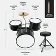 thumbnail image 3 of Best Choice Products Kids Beginner 3-Piece Drum, Musical Instrument Set w/ Sticks, Cushioned Stool, Drum Pedal - Black, 3 of 8