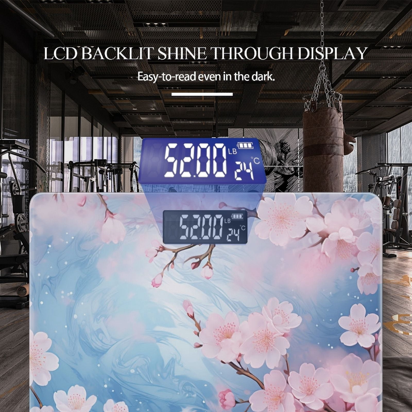 High Precision Body Weight Scale Smart Bathroom Scales with Large LCD Display(400lbs),Decorative for Bedroom-Blue Sky Background With Cherry Blossoms In Full Bloom