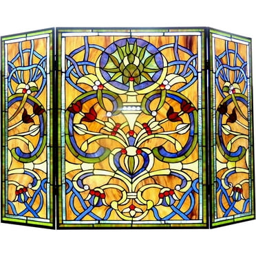 CHLOE Bardot Tiffany-glass Victorian 3pcs Folding Fireplace Screen 40" Wide