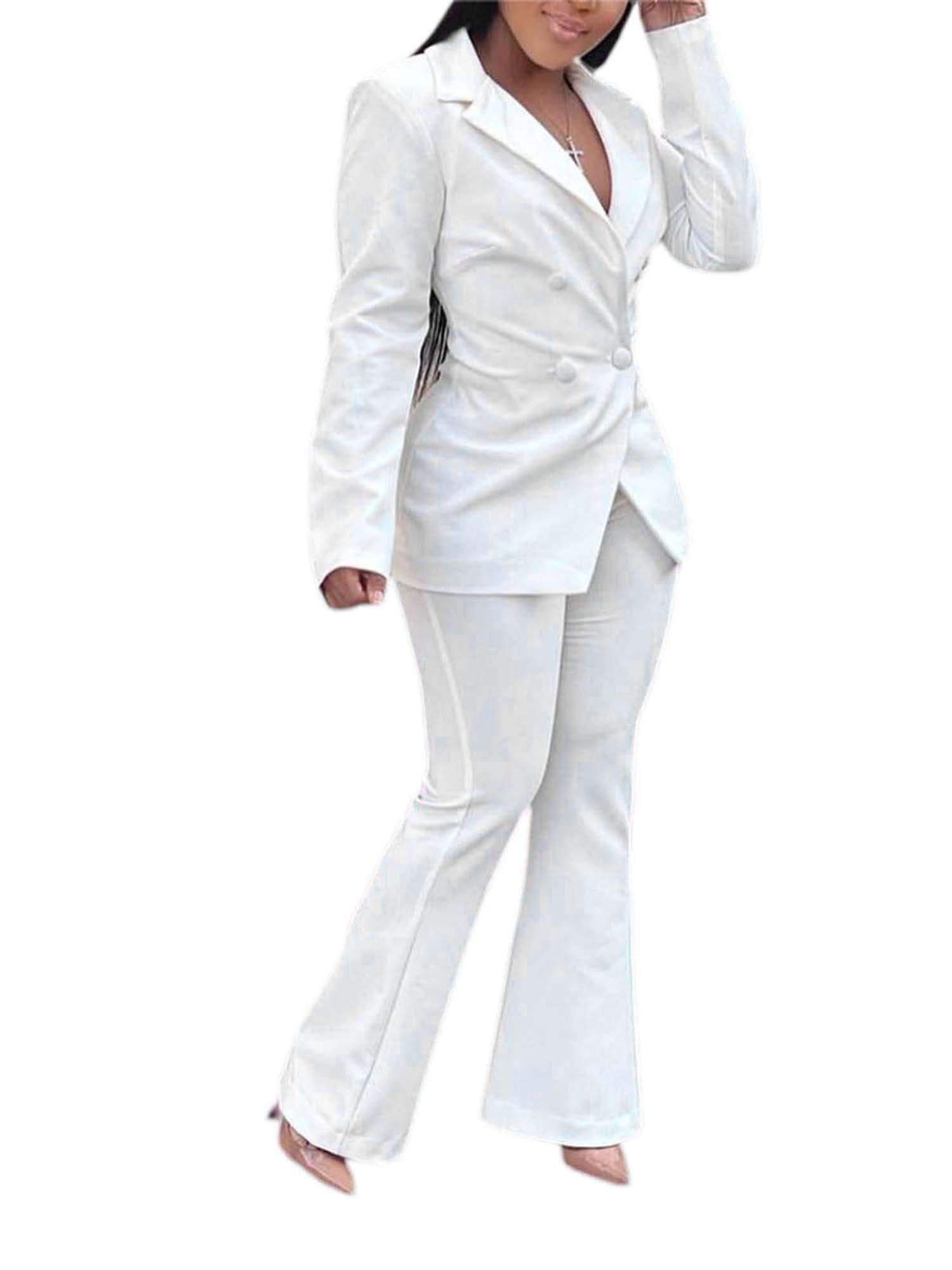 Pudcoco Womens 2 Outfits Lapel Long Sleeve Blazer Pants Casual Elegant Business Suit Sets Walmart.com