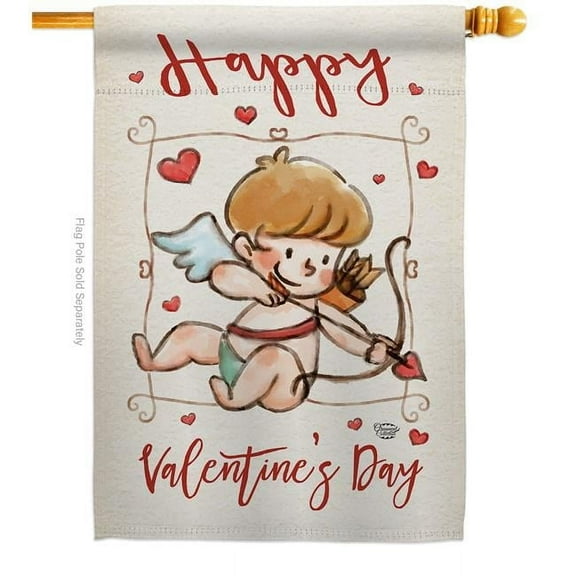 Ornament Collection H191109-BO Happy Valentines Day Cupid Springtime Double-Sided Garden Decorative House Flag, Multi Color