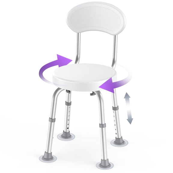 Kekoy Swivel Shower Chair, 360° Rotating Shower Seat with Backrest for Elderly and Disabled, Height Adjustable Tub Bench for Inside Shower Stool & Bath Tub Seat for Adults, White