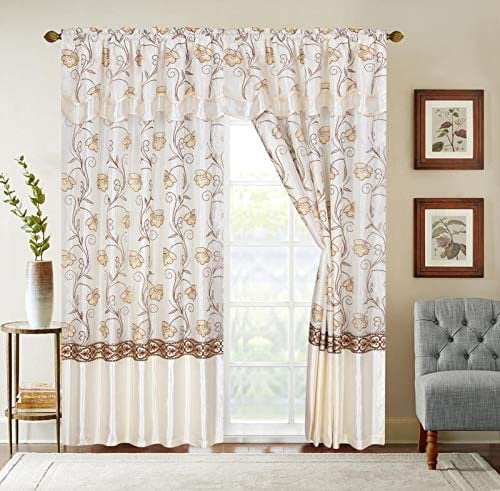 Floral Embroidery Matte Sheer Window one panel w attached  Valance 84" 