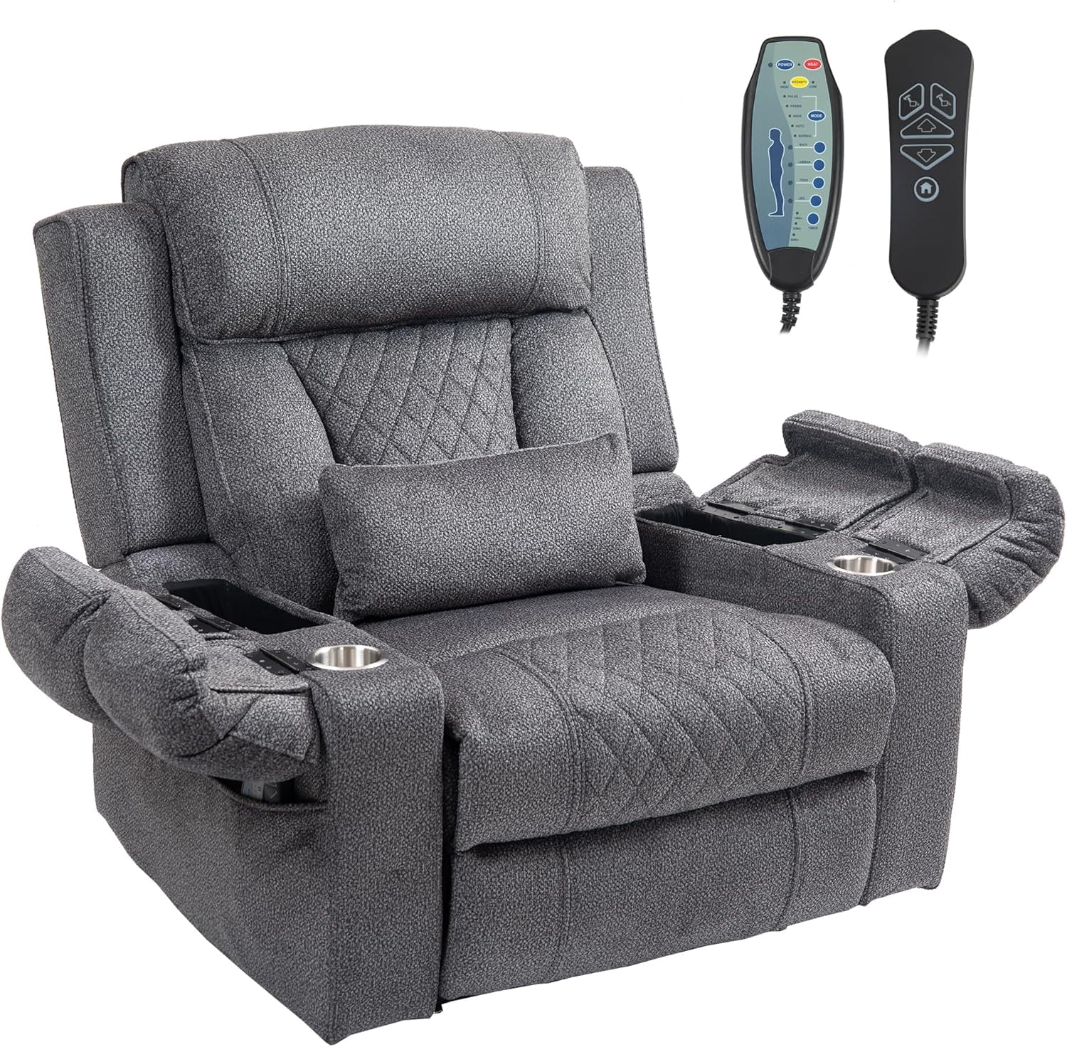 REHOUSING Adult Velvet Living Room Lift and Heat Vibration Recliners with Armrests and Cup Holders, Gray