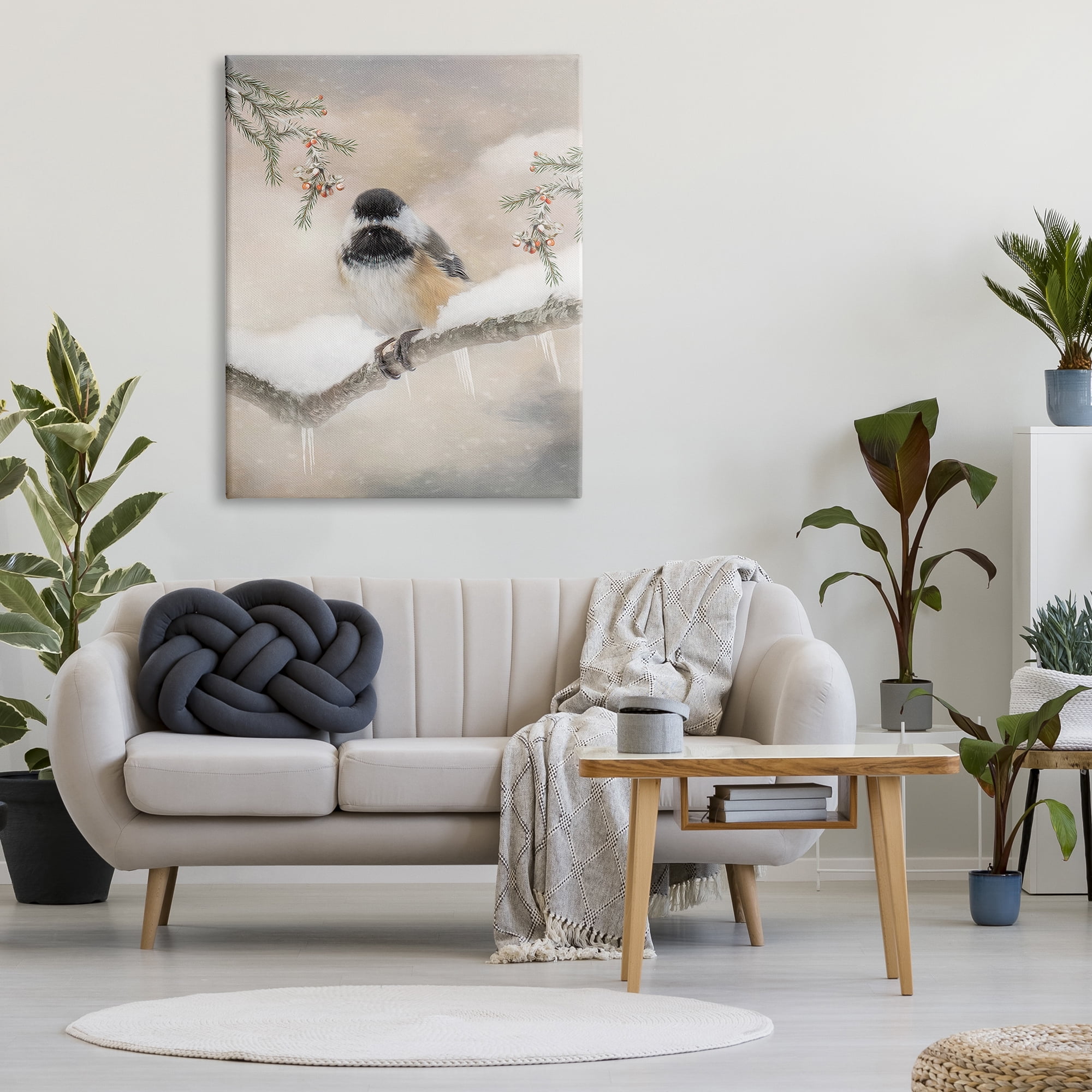 Stupell Industries Bird on Winter Branch Animals & Insects Painting Gallery Wrapped Canvas Print Wall Art, 36 x 48