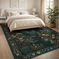 thumbnail image 3 of ODIKA 8'x10' Washable Area Rug Non-Shedding, Easy Care, Teal Gold Enchanted Forest and Floral Design Elegant Nighttime Scenery with Starry Sky for King Size Bedroom Under Bed, Master Suite, 3 of 7