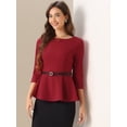 thumbnail image 4 of DARING DIVA Women's Round Neck 3/4 Sleeve Elegant Work Peplum Tops L Red, 4 of 6