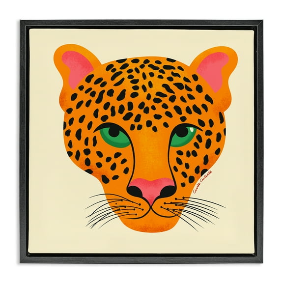Stupell Industries Modern Leopard Wildlife Face Animals Painting Black Floater Framed Canvas Art Print Wall Art, 18 x 18