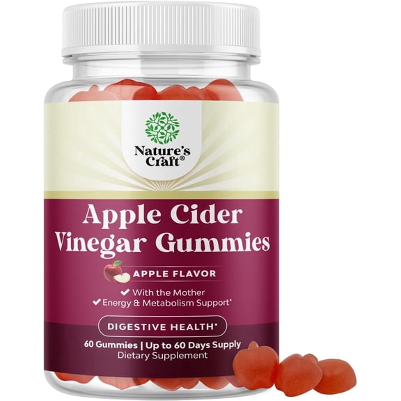 Natures Craft Apple Cider Vinegar with The Mother, Energy and Immune Support Supplement, 60 Gummies