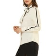 thumbnail image 5 of Allegra K Women's Tie Bow Neck Contrast Trim Long Sleeve Office Blouse Top, 5 of 7