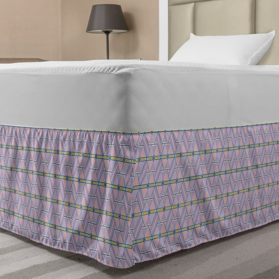 Geometrical Bed Skirt, Tone Pattern of Design Hexagons and Triangles, Elastic Bedskirt Dust Ruffle Wrap Around for Bedding Decor, 4 Sizes, Rose Lilac, by Ambesonne