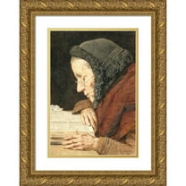 Albert Anker 14x18 Gold Ornate Wood Frame and Double Matted Museum Art Print Titled - Old Woman Reading the Bible (1904)