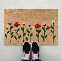 LHWEN 1PCS Summer Floor Mats Holiday Welcome Door Mats Non-Slip Polyester Beach Themed Entrance Mat Rubber Padded Grip Low-Profile Design Indoor Outdoor Decor Santa Snowflakes Festive Decoration Back