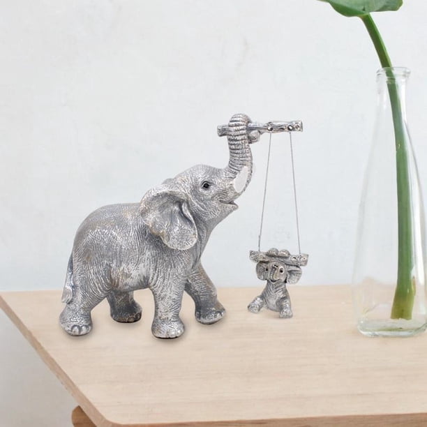 Elefantes de la madre e hijos Adorno de la estatua del arte novedoso figurado de animales escultura de resina para la sala de estar de la oficina boda Plata