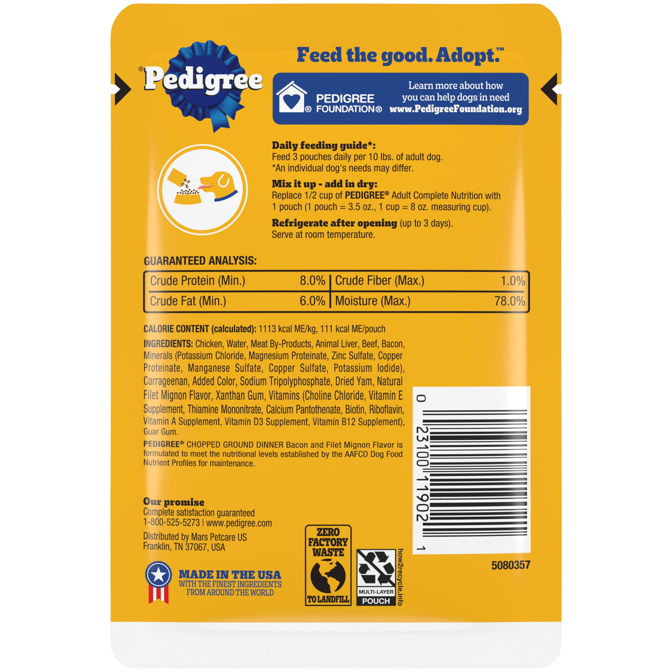 (16 pack) Pedigree Wet Dog Food Pouches, Bacon and Filet Mignon Flavor, 3.5 oz. Pouch