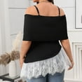thumbnail image 6 of WMTBSRSW Off The Shoulder Tops for Women Spaghetti Strap Plus Size Summer Short Sleeve Shirts Lace Ruffle Flowy Elegant Dressy Babydoll Tunic Tops, 6 of 6