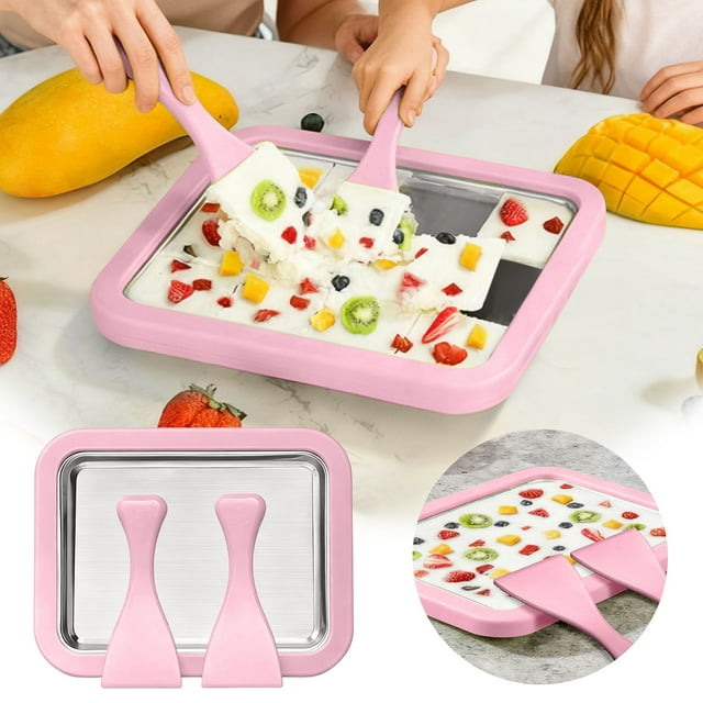 Home Ice Rolling Machine Including Quick Freezing Plate And 2 Scrapers DIY Homemade Ice Can Make Yogurt And Suitable For Children's Parent Child Activities Cooking Utensils Set Stainless Steel with
