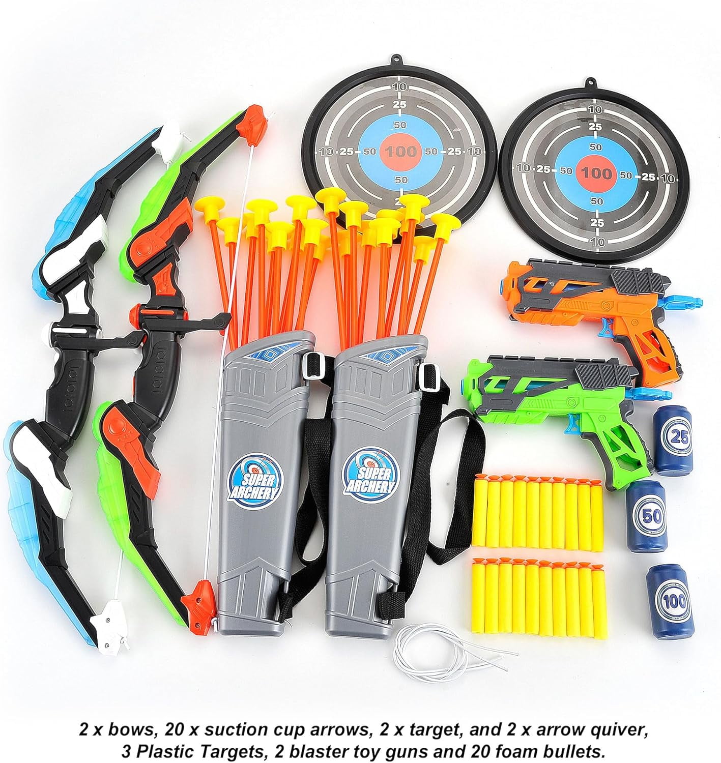 LED Light Up Archery Toy Bow & Arrow s/Suction Cup Arrows Toys Blue, Green & 2 Dart Shooters