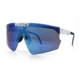 thumbnail image 4 of Boys Size Flip Up Shield Rimless Adjustable Arm MTB Sport Sunglasses White Red - Blue Mirror, 4 of 8