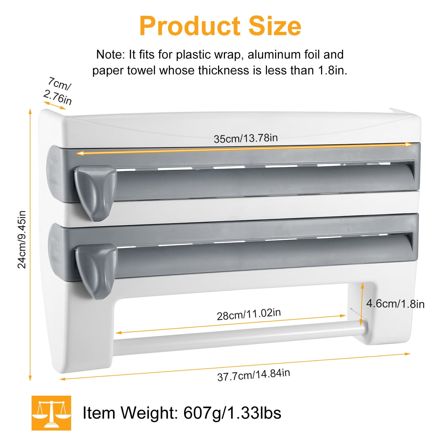 Magnetic Plastic Wrap Dispenser with Cutter Refillable Aluminum Tin Foil and Plastic Wrap Organizer for Kitchen,
