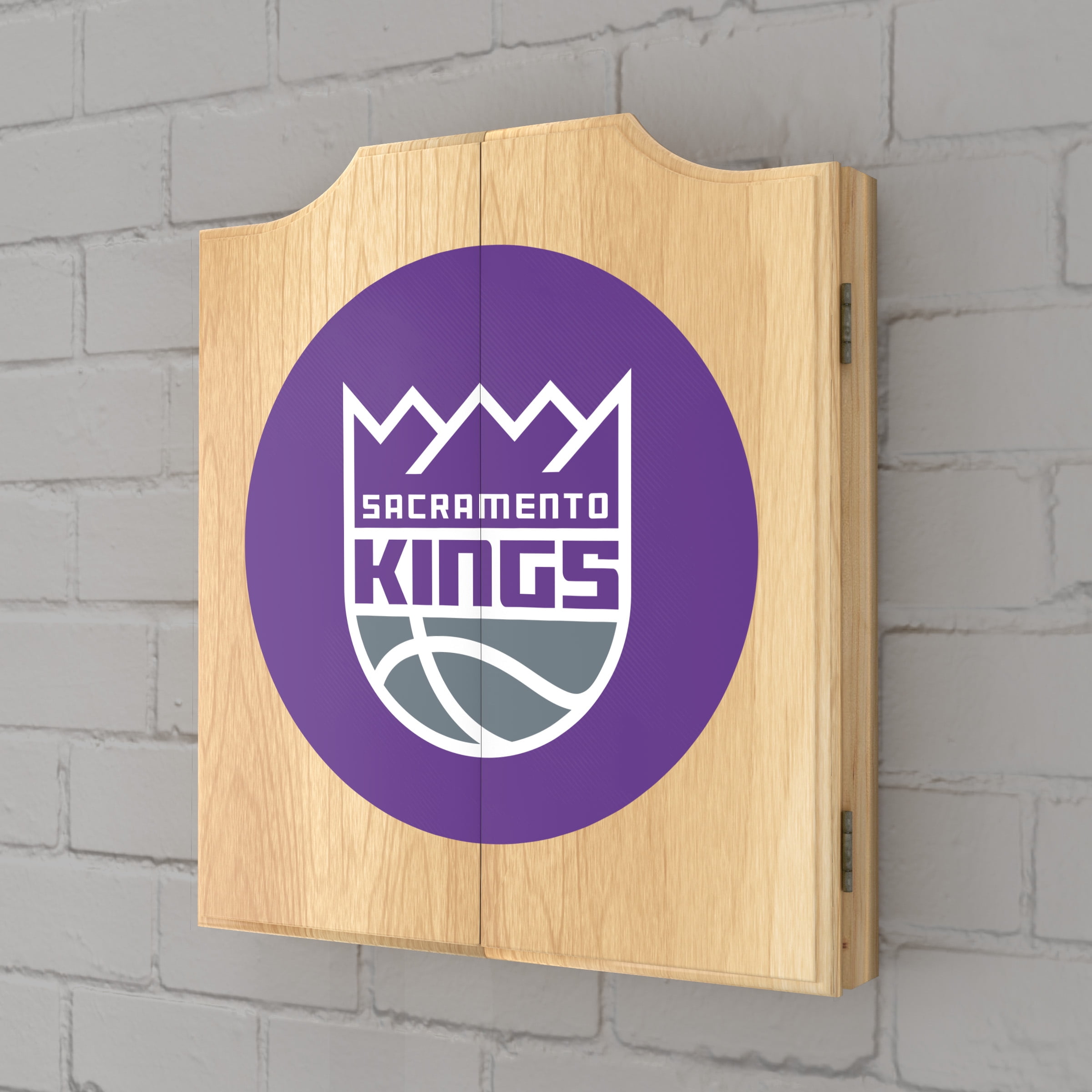 Sacramento Kings Logo Dart Board Cabinet Set with 6 Steel Tip Darts