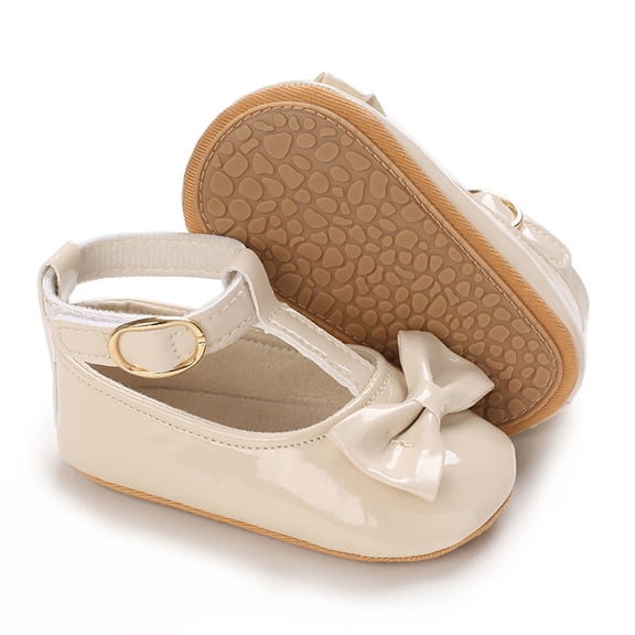 ZHOGXU Baby Kids Girls Shoes Non Slip Soft Sole Bow Design Solid Color Comfortable Elegant Princress Shoes For Casual Daily Wear,Beige,0-6 Months
