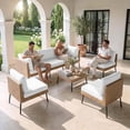 thumbnail image 2 of Dateyes 7‑Piece Wicker Patio Furniture Set, Modular Sectional Sofa, Outdoor Conversation Set with Beige Weather‑Resistant Cushions for Backyard Garden, 2 of 9