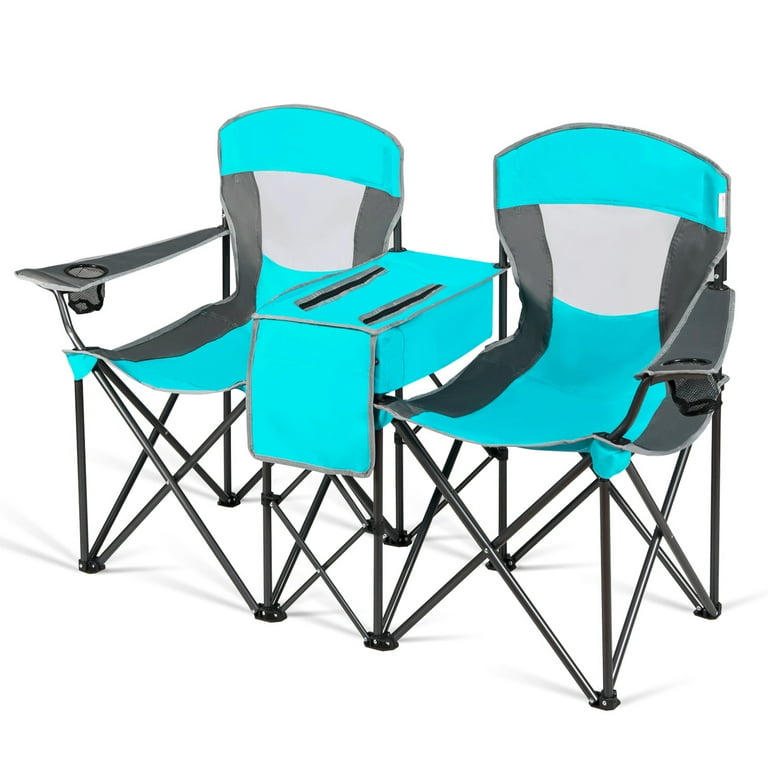 Gymax Outdoor Foldable 2-Person Camping Chairs with Adjustable