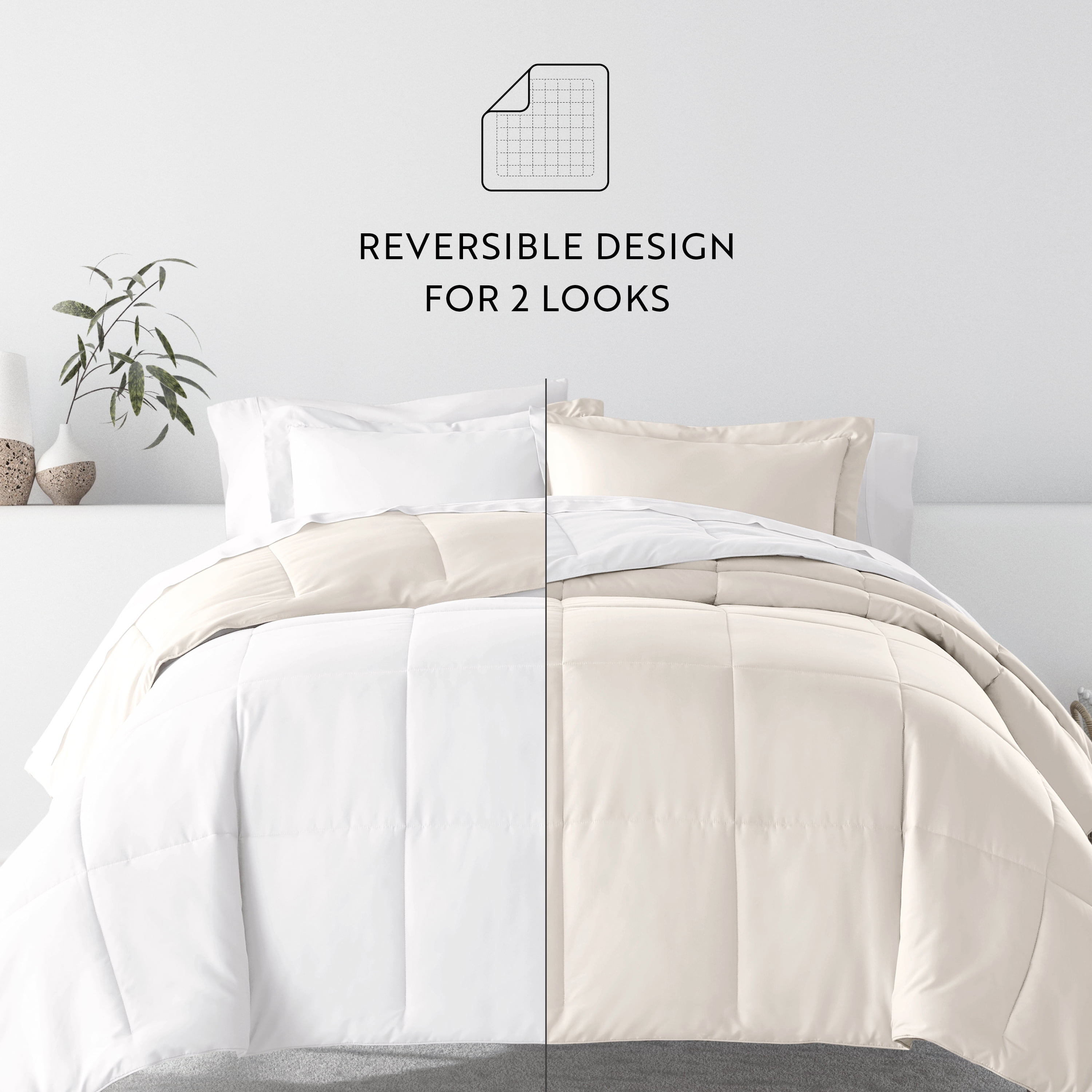 Noble Linens 7 Piece Bedding Bundle, Reversible Comforter and Patterned Sheet Set, Full