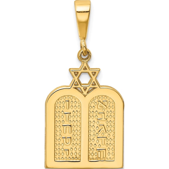 14K Yellow Gold Polished 10 Commandment Tablets With Star Of David Charm (32 X 15) Made In United States c1313