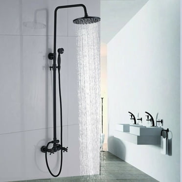 Bathroom Shower Faucet Dual Handles Wall-Mounted Shower Mixer Taps with 8" Rainfall Shower Head Handheld Sprayer,Oil Rubbed Bronze
