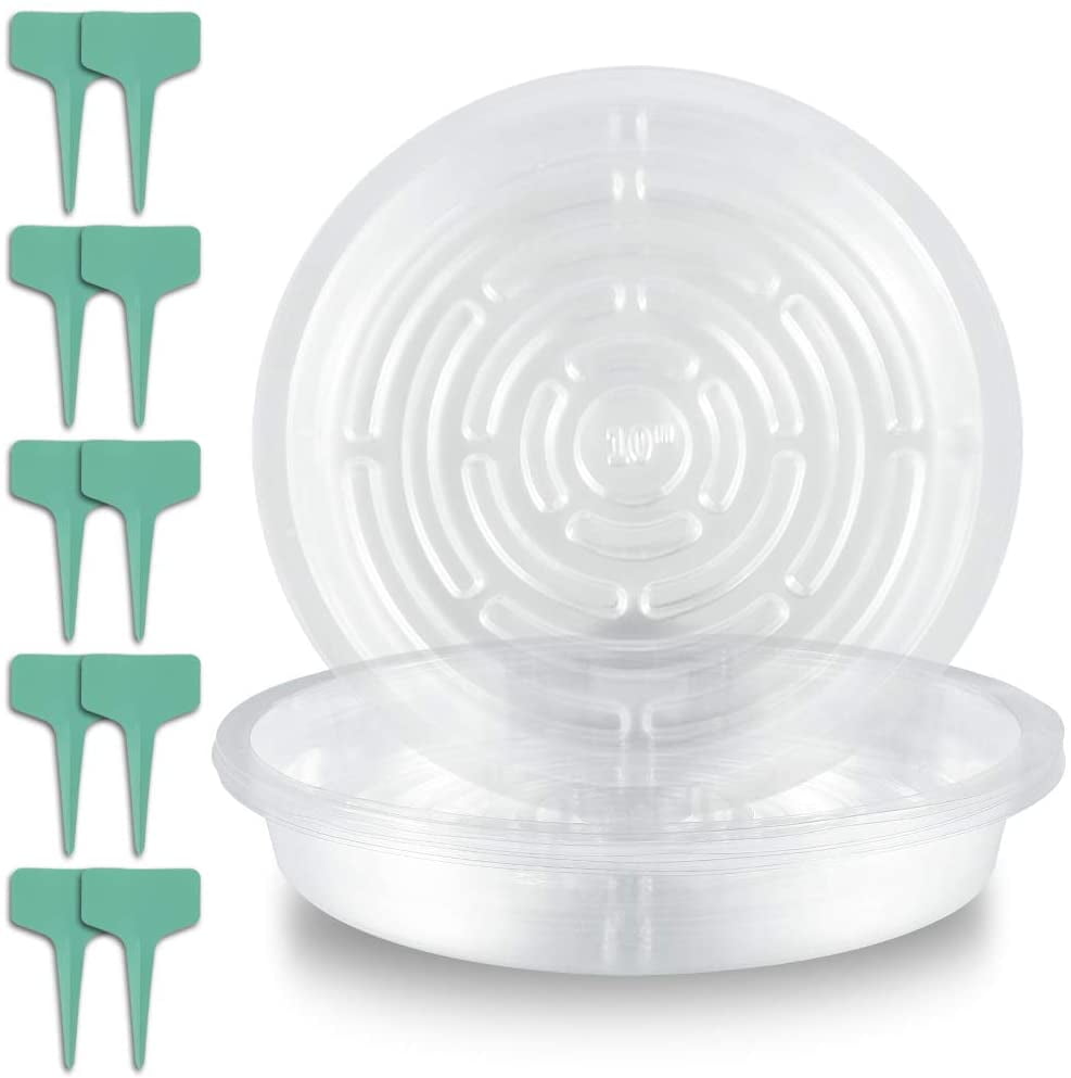 RELAX ATopoler 10Pcs Clear Plant Saucers with 10Pcs Plant Labels Garden