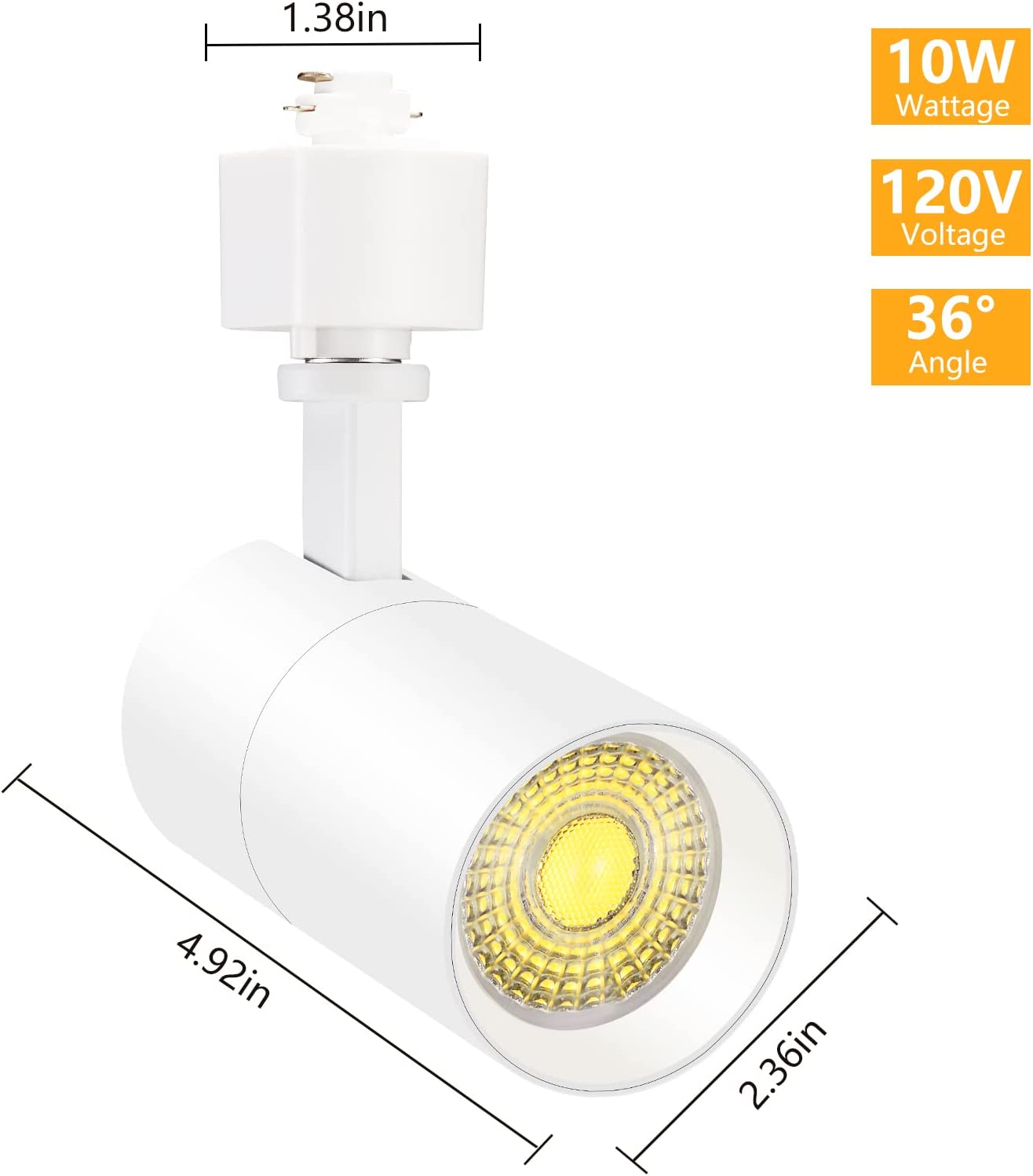 VANoopee 3-Color 10W H Track Lighting Heads Dimmable LED Track Light Heads Bright Rail Ceiling Spotlight Fixtures Accent Task, 3000K 4000K 5000K, Flicker Free CRI90+ 36° 1000lm, Matte White, Pack of 4