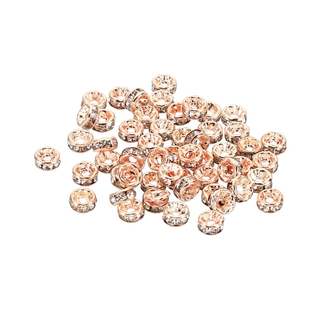 Unique Bargains 4mm Spacer Beads, 100pcs Bead Spacers Rhinestone Round Bulk Beads for Jewelry Making, Rose Gold