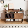 thumbnail image 2 of Large Record Player Stand, Vinyl Record Storage Cabinet with Charging Station, Mid Century Modern Turntable Stand for Bedroom Living Room, 2 of 9