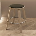 thumbnail image 2 of LeisureMod Counter Stool Upholstered in Leather with Stained Poplar Wood Frame and Chrome Iron Footrest with 360-Degree Swivel for Modern Home, Kitchen, Bars, Cafes Pelya Collection in Black, 2 of 9