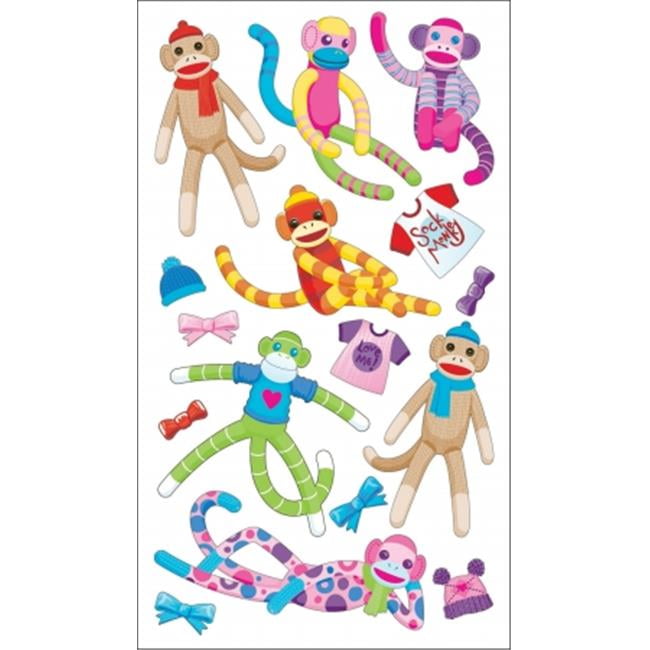 Sticko Sock Monkey Stickers, 15 Piece