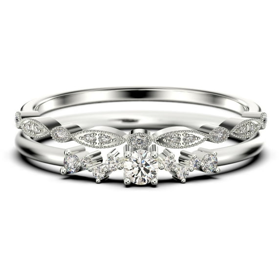 ZigZag Style 1.10 Carat Round Cut Diamond Moissanite Unique Style Engagement Ring, Slim Ring, Wedding Ring in 925 Sterling Silver With 18k White Gold Plating, Bridal Set, Matching Band