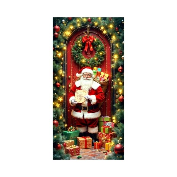 Cevemin 35×71 Inch Christmas Santa Claus Door Cover - Durable Polyester Holiday Door Curtain for Xmas Party Home Decoration