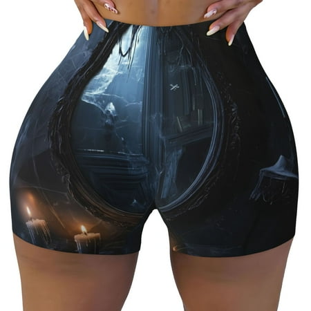 Workout Shorts Women  Halloween Night Mirror Biker Shorts for Women Running Gym Spandex Shorts Tummy Control