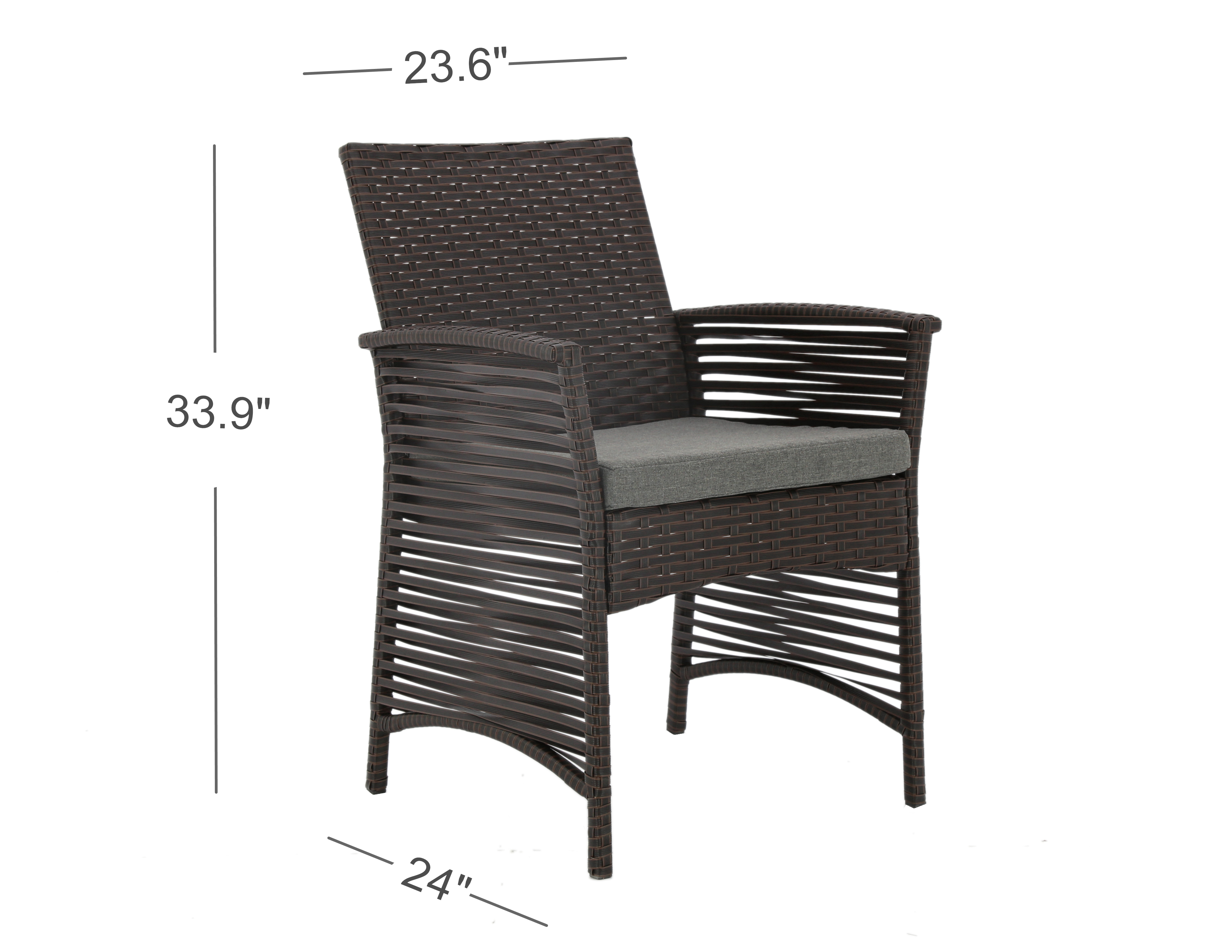 Baner Garden H13CH 3 Pieces Outdoor Patio Backyard Steel Frame Sofa Set Rattan Furniture Two Chairs and One Square Table with Cushions, Chocolate - image 3 of 5