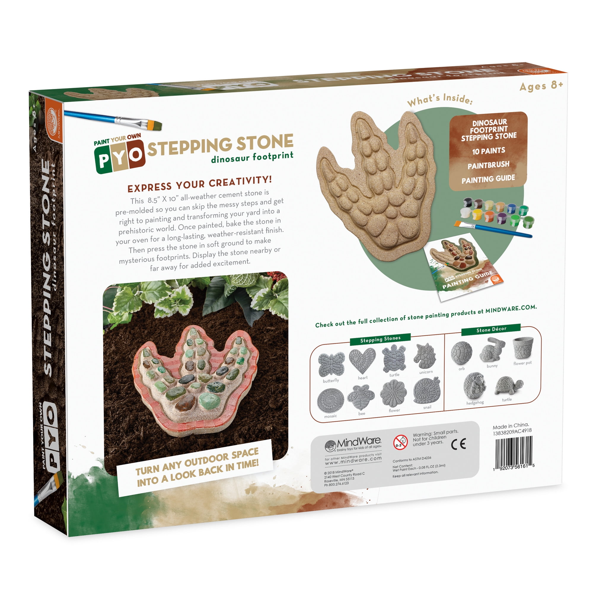 MindWare 8.5 inch x 10 inch Paint Your Own Stepping Stone Dinosaur Footprint, Multicolour