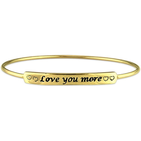 Yellow Rhodium-Plated Sterling Silver Love You More Engraved Bangle Bracelet, 8