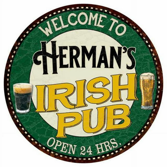 Herman's Irish Pub 14" Round Metal Sign Kitchen Bar Wall Decor 100140036291