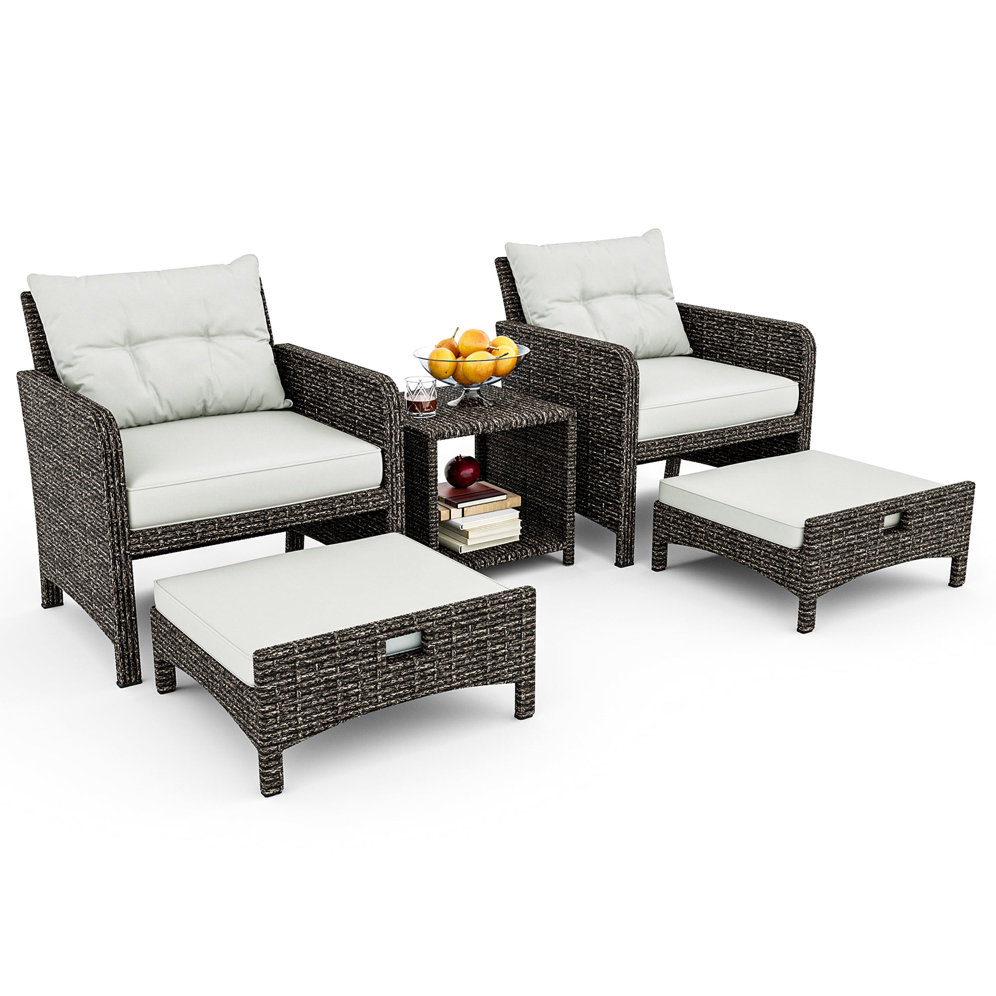 PAMAPIC 5 Pieces Wicker Patio Furniture Set Outdoor Patio Chairs with Ottomans (Gray)